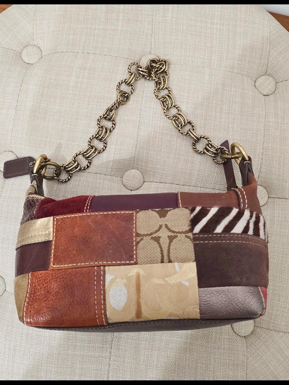 Coach Patchwork Shoulder Bag in Multi Burgundy and Brown - Picture 6 of 13